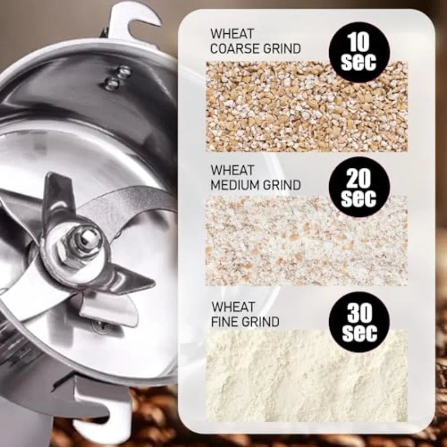 Grain Grinder Mill 250g Electric Stainless Steel Grain Grinder 1480W High-speed Spice Herb Grinder for Corn, Flour, Wheat, Pepp