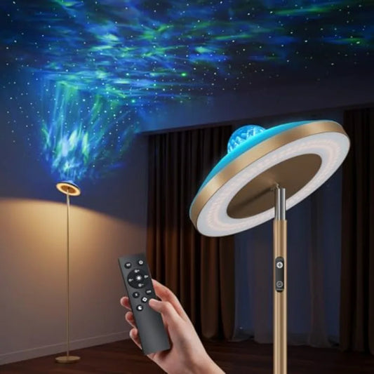 Floor Lamp with RGB Star Projector, 15W 1400LM Dimmable 4 Color Temperatures LED Standing Lamp with Remote, Modern Tall Corner
