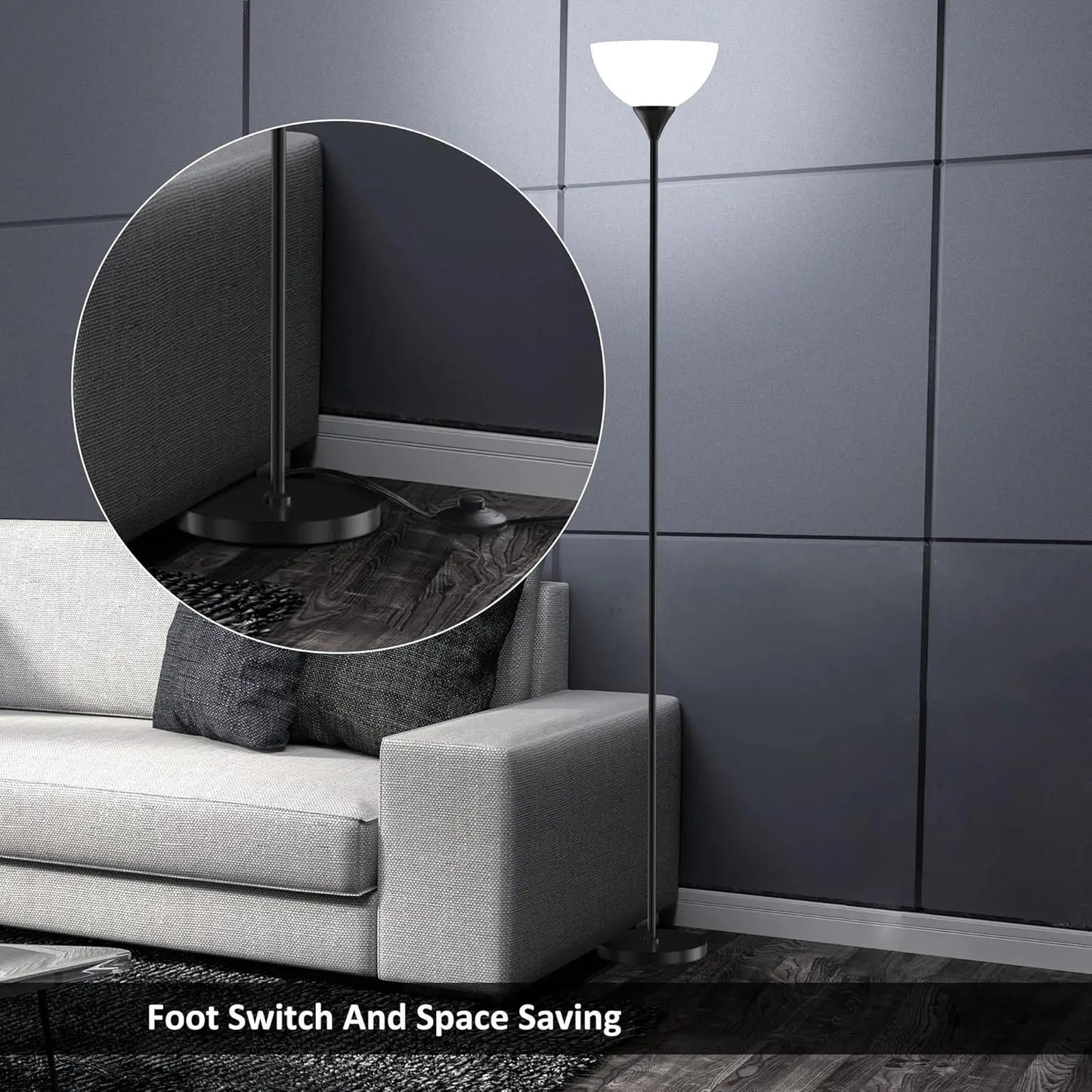 Torchiere Floor Lamp with Remote, Dimmable 9W LED, Stepless Color Temp 3000K-6000K, Foot Switch, Easy Assembly, Matte Black