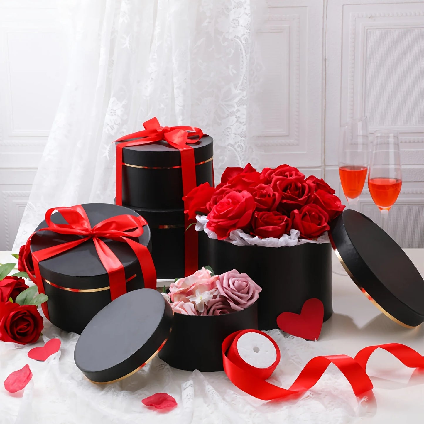 Gift for Her/Him 8 Pack Round Nesting Gift Boxes Black Gift Boxes Box Packs with Lids for Presents Assorted Sizes Gift Wrap Boxe
