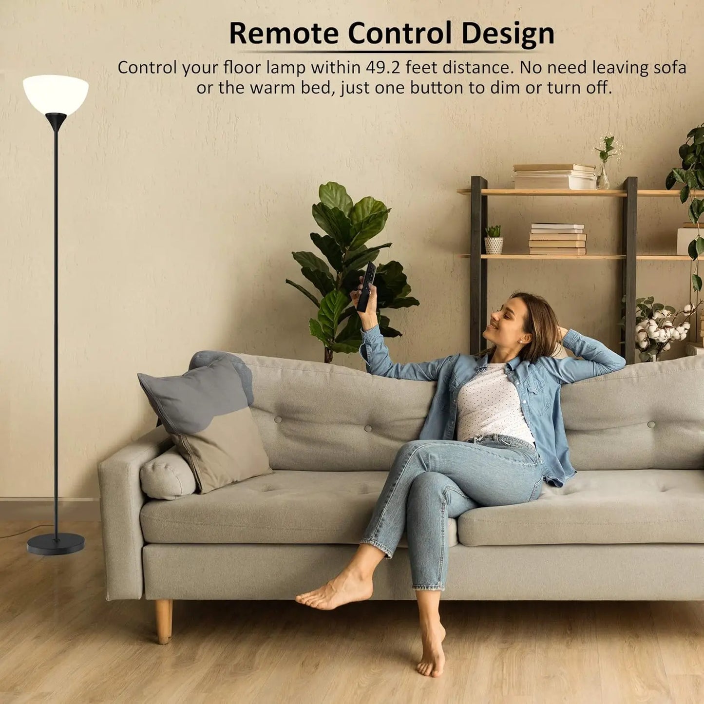 Torchiere Floor Lamp with Remote, Dimmable 9W LED, Stepless Color Temp 3000K-6000K, Foot Switch, Easy Assembly, Matte Black