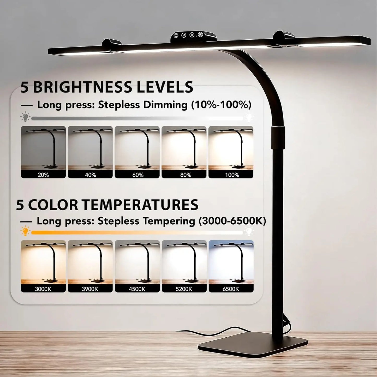 Adjustable LED Desk Lamp with Dimmable Light, 28.2" Gooseneck for Home Office Reading Study