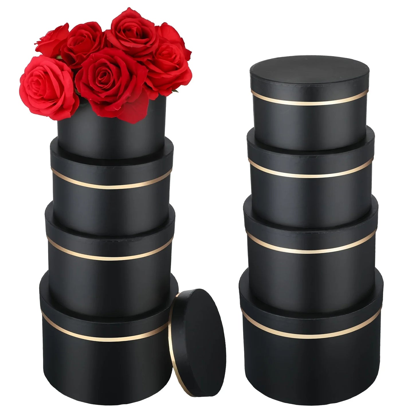 Gift for Her/Him 8 Pack Round Nesting Gift Boxes Black Gift Boxes Box Packs with Lids for Presents Assorted Sizes Gift Wrap Boxe