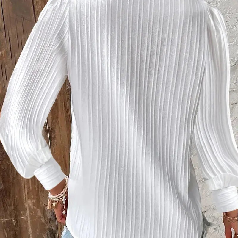 Solid Pullover Blouse Women Shirts Lace Spliced V Neck Blouses Loose Fit Summer Casual 2025 Slight Strech Basics Long Sleeve